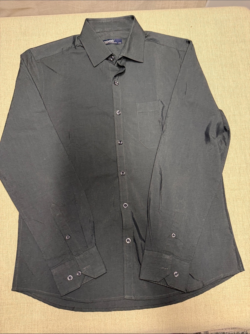 Men's Network Black Long-Sleeve Dress Shirt with Point Collar     0167